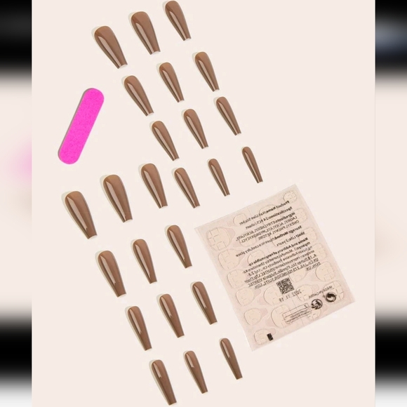 Elegant Press On Nails Coffin Long Color Is Brown - Picture 2 of 5